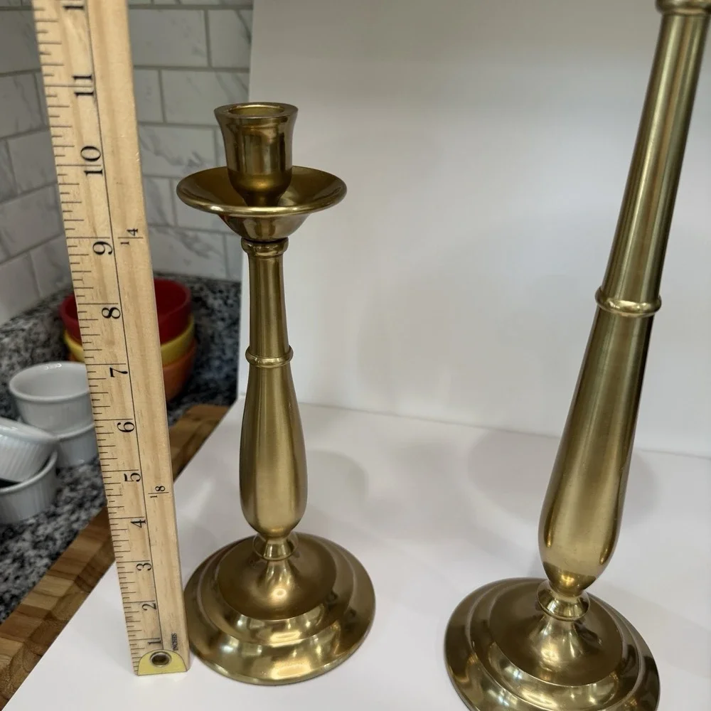 Pottery Barn Arlington Heavy Brass Candlesticks / Pillar Candle Holders Set of 3